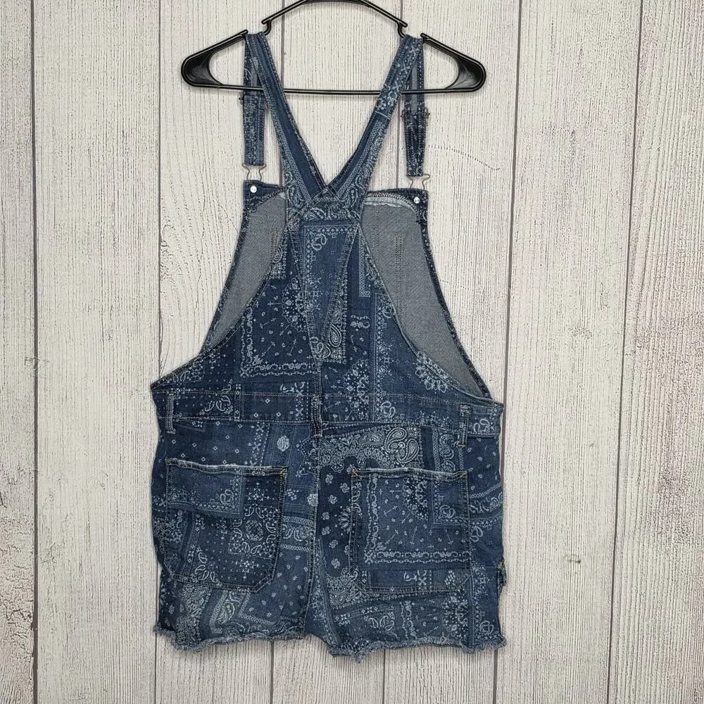 No Boundaries Denim Short Overalls Bandana Patchwork Juniors, sz XXXL/21